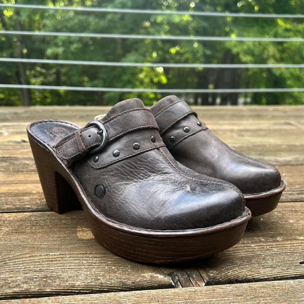 Born Brown Leather Clogs
